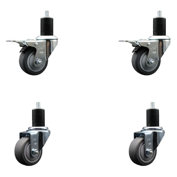 Service Caster 3'' Thermoplastic Rubber Swivel 1-3/4'' Expanding Stem Caster Set 2 Total Lock Brakes, 4PK SCC-EXTTL20S314-TPRB-2-S-2-134 - main